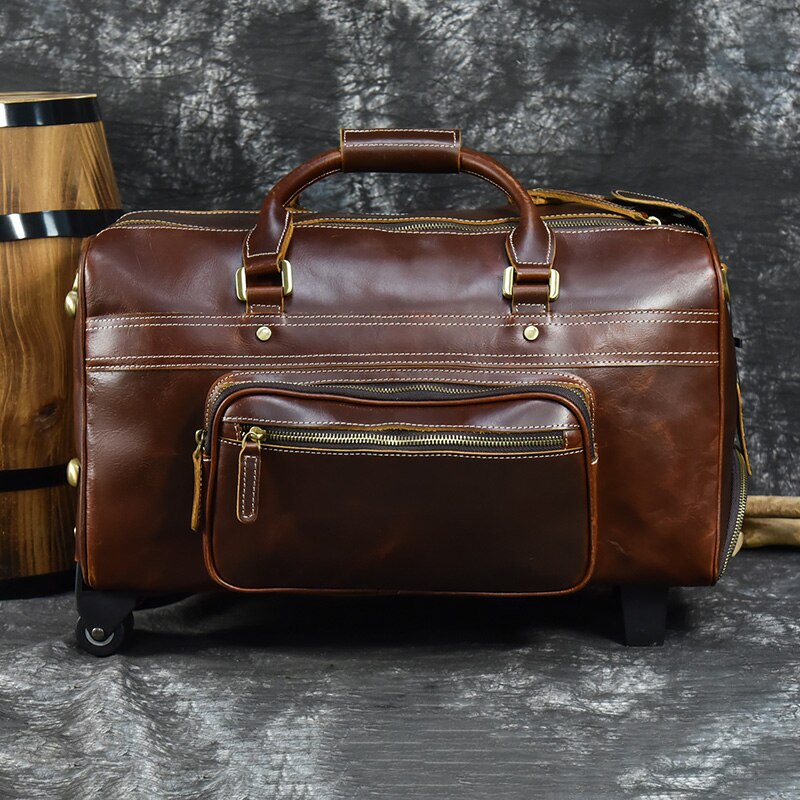 Leather Weekender Travel Duffle Bag with Wheels