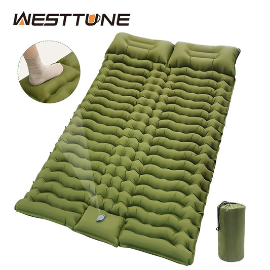 2-Person, Inflatable Sleeping Camping Pad With Pillows