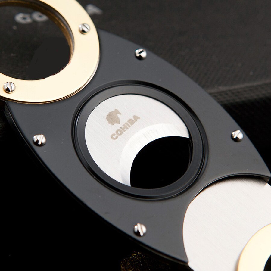 COHIBA Gadgets Double Blades Stainless Steel Black Cigar Cutter