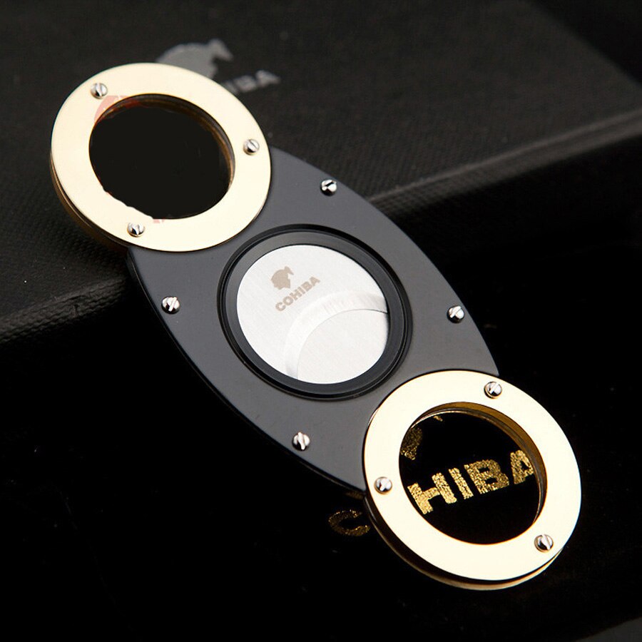 COHIBA Gadgets Double Blades Stainless Steel Black Cigar Cutter