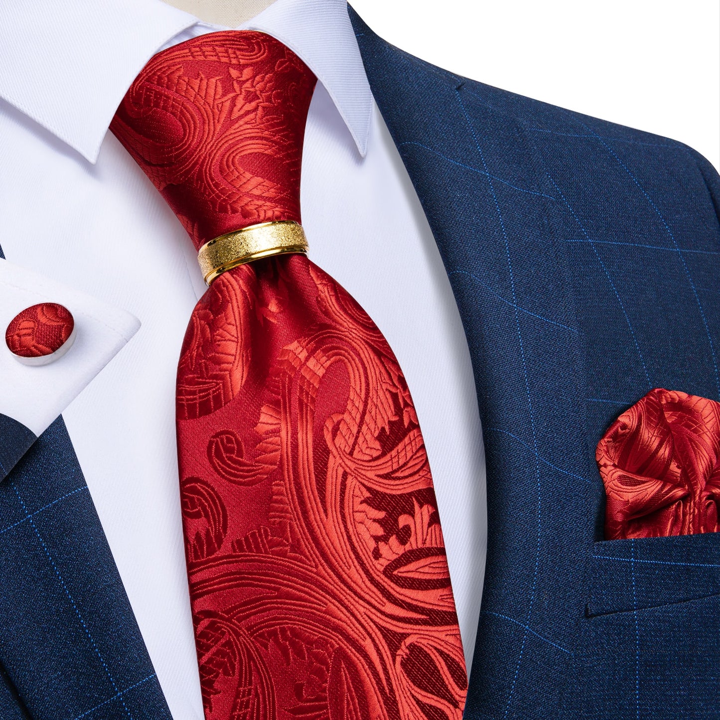 Designer Silk Neckties w/ Pocket Square Cufflinks & Tie Ring - 41 Options