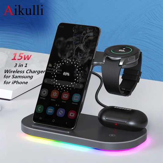 Ultra Fast Wireless 3-in-1 Charger Stand for Samsung Galaxy & iPhone