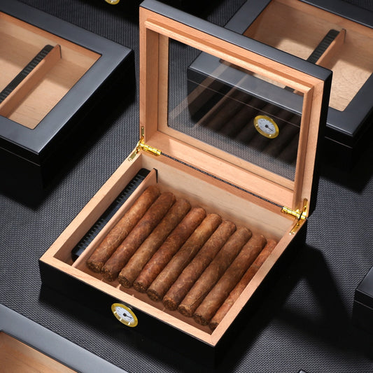 Spanish Cedar Wood Cigar Humidor Box w/ Hygrometer Humidifier