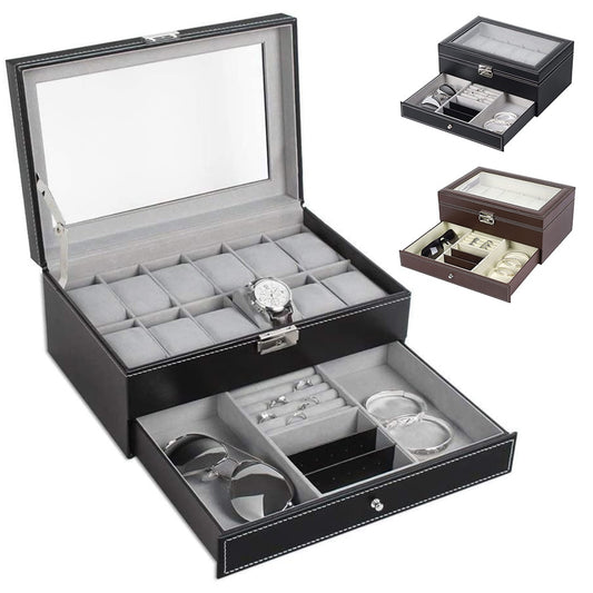 12-slot Watch & Jewelry Leather Display Case for Men