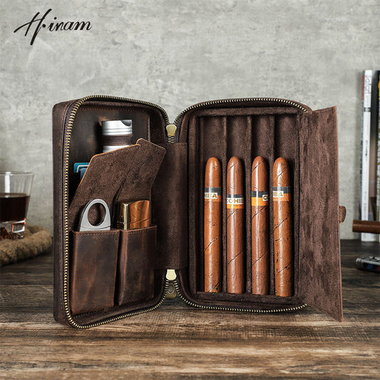 Genuine Leather Cigar Travel Case